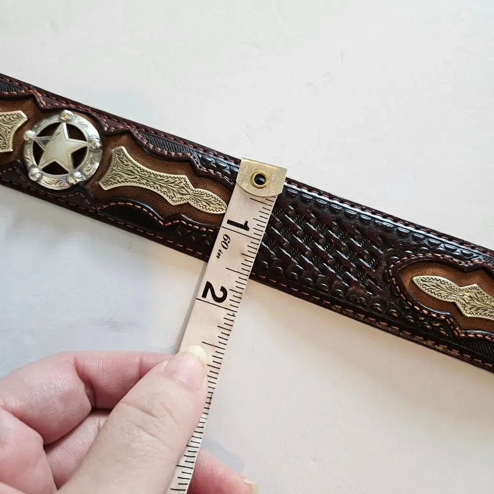 Justin Brown Odessa Star Leather Belt Men's 48‎ Vintage 90's Rodeo Western